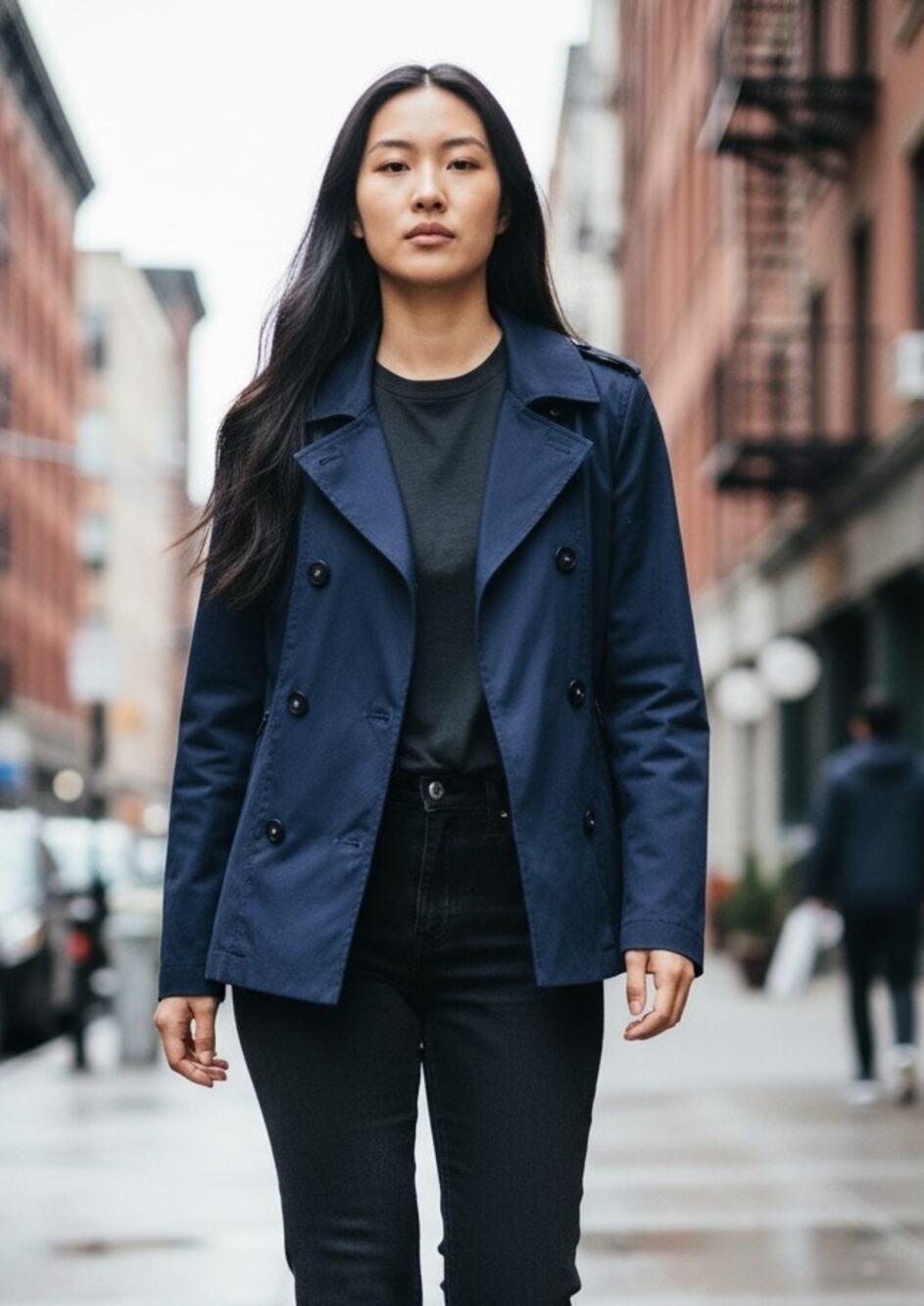 Express Double Breasted Peacoat Women's Small Petite Blue Water Resistant NWT